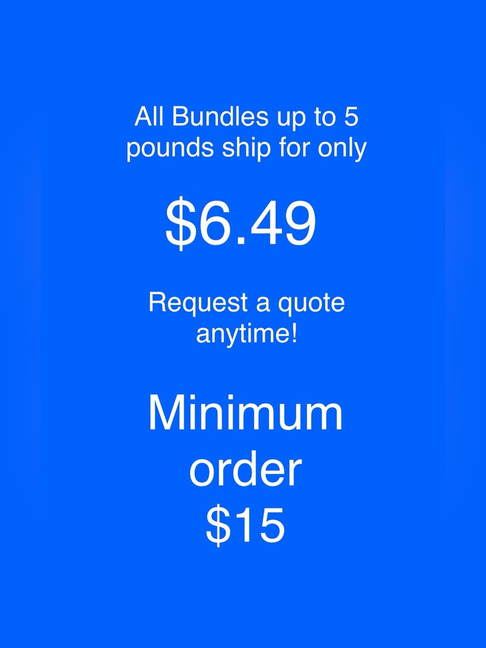 Bright Blue Sign with White Text - Shipping & Pricing Display
